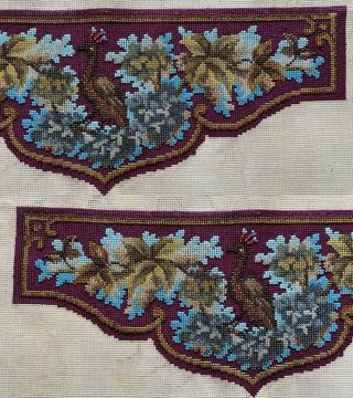 Antique Victorian Beadwork Needlepoint Panel,  Pelmet w Peacock Make a Pillow 3