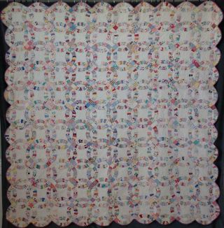 Vintage Small Scale 110 Rings Feedsack Wedding Ring Quilt 81x78