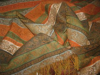 Antique Paisley Shawl Stunning Stripe 19th C.  Wool Fabric 62 " X 124 "