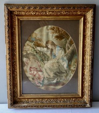 Antique Georgian Silk Embroidery Mother & Child Framed English Mourning?