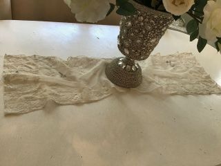 Shabby Antique Vtg Tambour Net Lace Doily Runner Victorian French 48x12