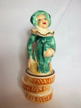 Unique Vintage Pixie Elf Fairy On Pedestal Stump Ceramic Salt & Pepper Shakers