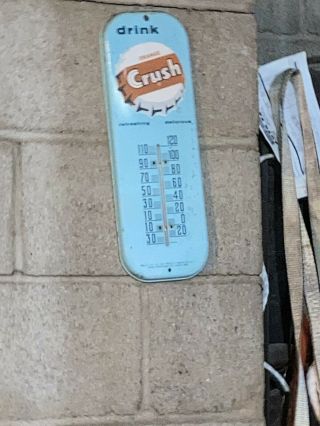 Vintage Orange Crush 16 " X 5 1/2 " Metal Thermometer