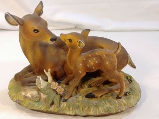 1979 Sweet Deer Mother & Fawn Ceramic Figure Vintage Homco Masterpiece Porcelain