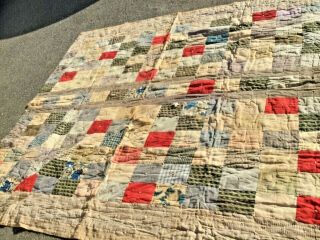 Antique Hand Made Quilt With Very Very Old Fabric 74.  X.  78 Inches Done In Squar