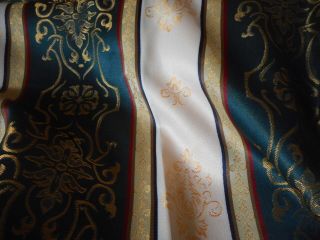 Vintage French Regency Satin Damask Jacquard Damask Fabric Midnight Blue Gold