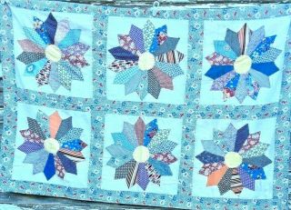 Antique Vintage 30s/40s Feedsack Dresden Plate Baby Childs Quilt Wall - Art Wow.