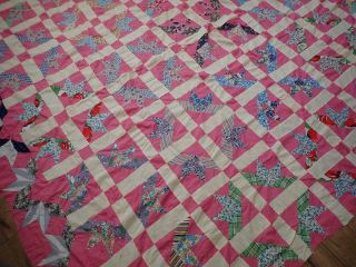 The Best Large Vintage 30s Feedsacks Pink Quilt Top 112x97 "