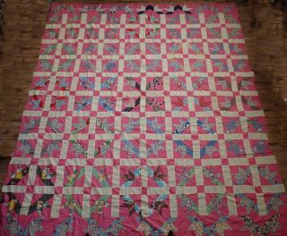 THE BEST Large Vintage 30s Feedsacks Pink QUILT TOP 112x97 