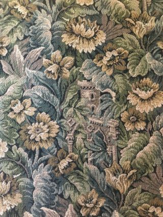 Antique French Cotton Jacquard Tapestry Sample - Castle Forest Scenic C.  1900 - 20