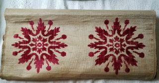 Antique French Linen Brocade Red Velvet Fabric Panel Woven Tapestry Textile 2