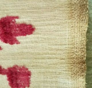 Antique French Linen Brocade Red Velvet Fabric Panel Woven Tapestry Textile 3