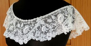 A Victorian Brussels Point De Gaze Lace Bertha Collar With Raised Roses