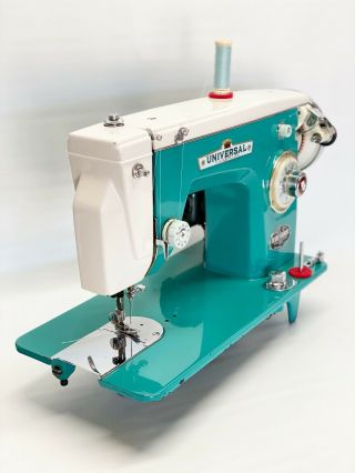 Vintage 1950s Universal Sewing Machine In Turquoise Blue - & Fully Serviced