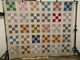 Vintage Cotton Fabric Early 1900s 9 - Patch Quilt Top 74 " X86 "