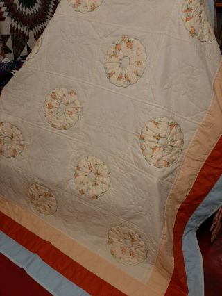 Vintage Hand Made Dresden Plate Quilt 98 X 84 Farmhouse Country Quilt