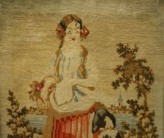 MID 19TH CENTURY NEEDLEPOINT OF A YOUNG WOMAN WITH HER PET SPANIEL - c.  1870 3