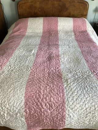 Antique Pink/white Hand Stitched Quilt