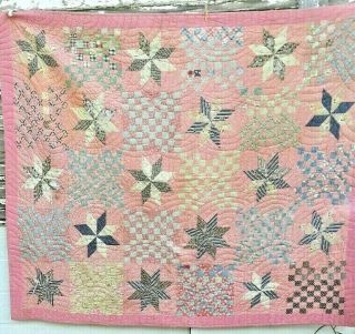 Antique Vintage Early 1900s Folk - Art 81 - Patch 8 - Point Star Patchwork Quilt Wow