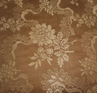 Antique French Floral Garland Linen Cotton Damask Fabric Unique Brown