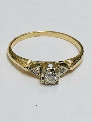 Vintage 14k Yellow Gold Art Deco Deco.  10tcw Diamond Engagement Ring Size 7