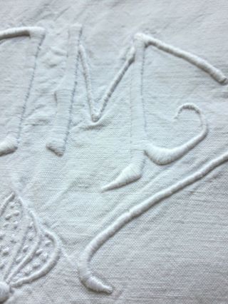 Vintage French Linen Cotton Sheet Monogram Dm White 84 X 94 " Crisp Smooth Fabric