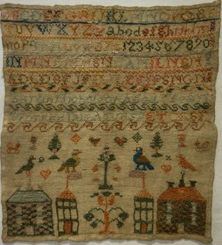 Mid 19th Century Double House & Motif Sampler By Sarah Nicholson Aged 9 - 1859