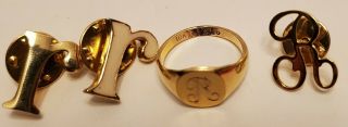 Vintage 1930s - 50s Mens Solid 10k Gold Signet Ring Initial " R " Sz 6,  Pins