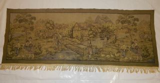 Vintage French Village Scene Tapestry Wall Hanging 171 X 65 Cm T21