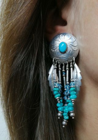Vintage Tabra Sterling Silver Turquoise Earrings Signed