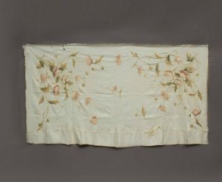 Antique French Hand Embroidered Floral Wall Hanging Panel Tapestry