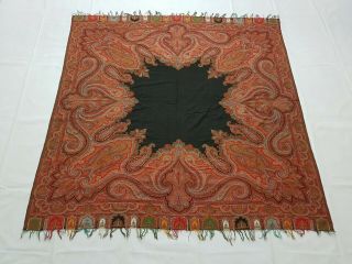 Antique French Paisley Kashmir Shawl Woolen Multi Color 171x171cm