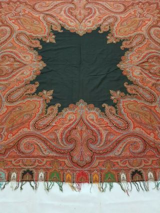 Antique French Paisley Kashmir Shawl Woolen Multi Color 171x171cm 2