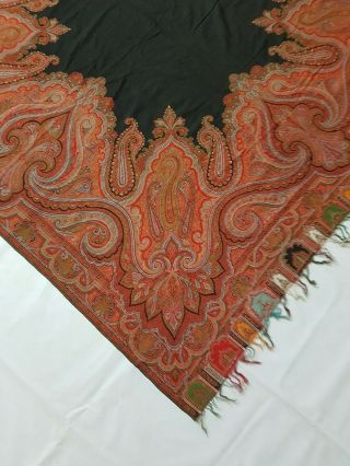 Antique French Paisley Kashmir Shawl Woolen Multi Color 171x171cm 3