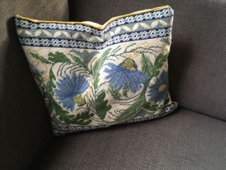 Lovely Ehrman Peacock Tile Hand Stitched Tapestry Cushion Completed Arts Crafts