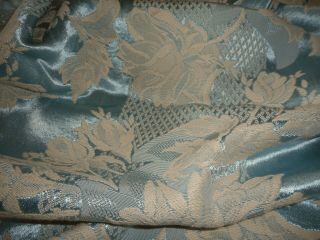 Vintage Lg Roses Ribbon Satin Jacquard Damask Fabric Soft Ice Sky Blue