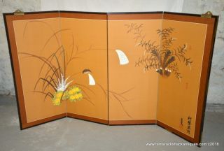 Vintage Asian Coromandel Four - Panel Folding Hand Painted Table Screen L9y