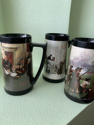 Set Of 3 Vintage Thermo - Serv Usa Patriotic Beer Mugs 1776 Revolutionary War