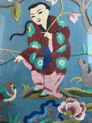 ANTIQUE FRAMED&GLAZED ROUND ORIENTAL JAPANESE GEISHA GIRL NEEDLE WORK TAPESTRY 3
