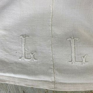 Soft Antique French Linen Sheet Ll Monogram Shabby Chic Textile White 75 X 125