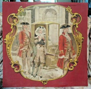 Antique Vintage Colonial Red Coats Queen Lady & Kids Woven Fabric Tapestry Cloth