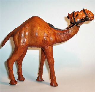 Old Camel Hand Crafted Leather Art Sculpture Statue Figurine Vintage Antique 8.  5