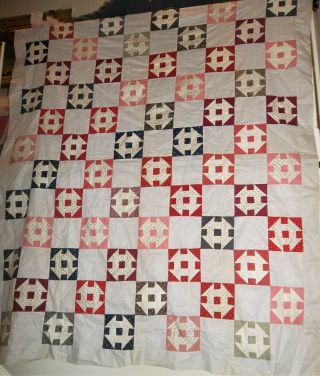 Antique 1800s Churn Dash Quilt Top Hand Pieced 64 X 76 1/2 Crisp Never Washed
