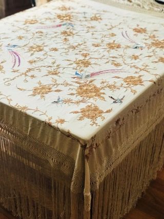 Antique Chinese Hand Embroidered Piano Shawl