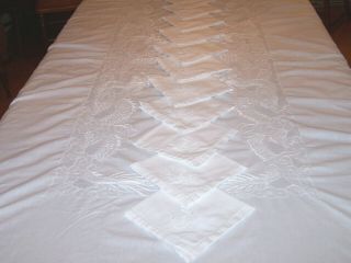 Antique Chinese Dragon Themed Tablecloth,  Hand Embroidered 110 " Long,  12 Napkins