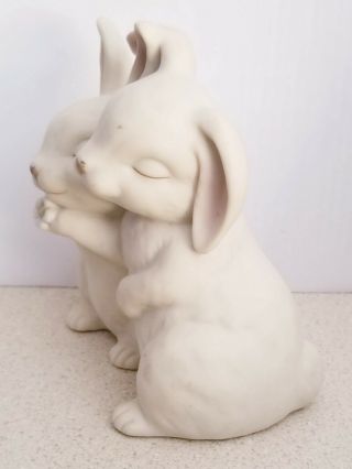 Porcelain Figurine Homco 1990 “He Loves Me” Easter Bunnies Hugging Just In Time 3