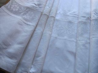 Xl Vintage French White Linen Metis Sheet With Lace Panel,  Curtain,  Blind