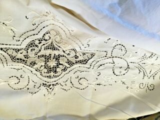 Linen Hand Embroidery Cutwork Bed Sheet 70 X 92 Inches