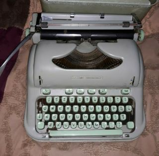 Vintage Hermes 3000 Portable Typewriter With Case Seafoam Green -