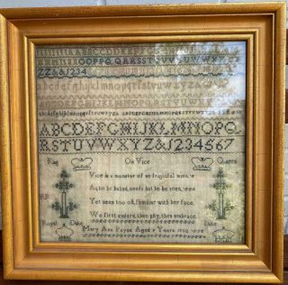 1822 Antique Sampler By Mary Ann Payne Aged 9 On Vice L@@k